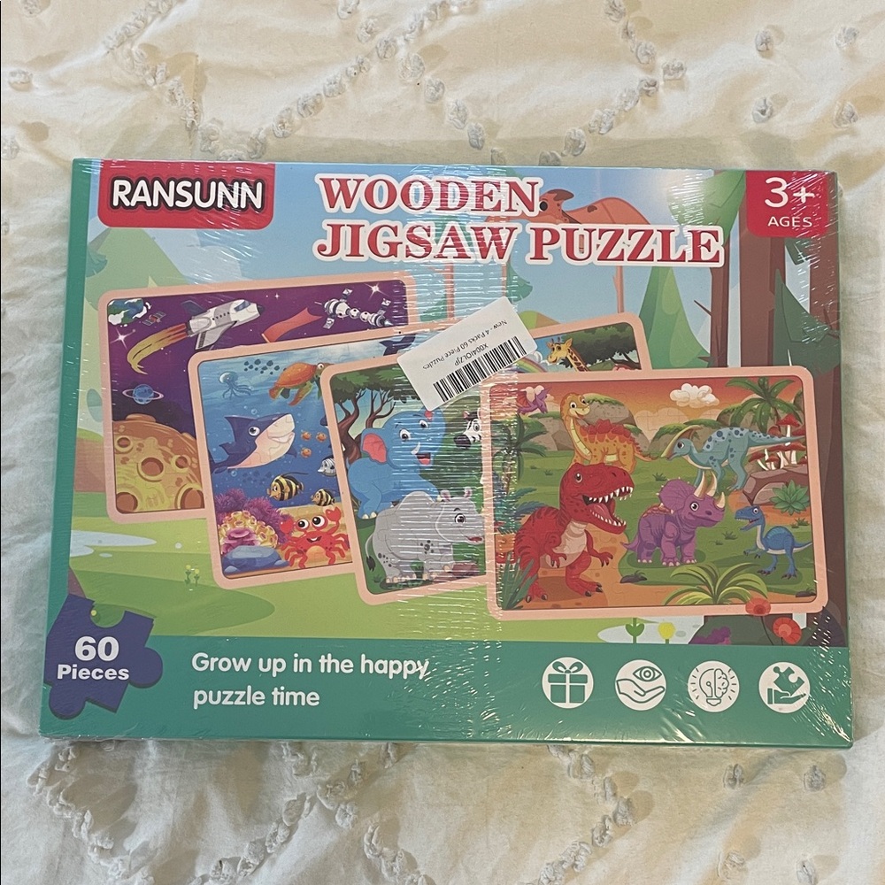 Wooden Puzzles Toys Kids Ages 3-5 Set of 4 Dinosaur Space Transportation Toddler